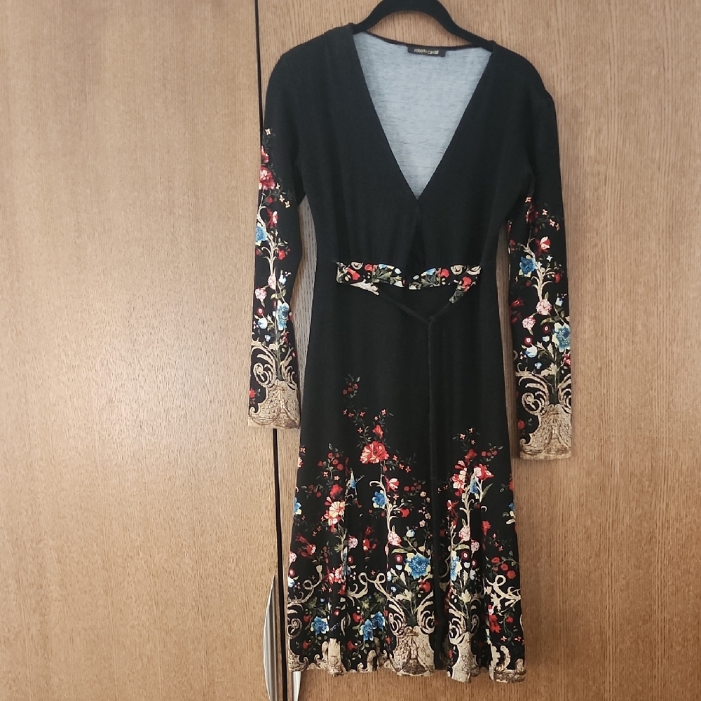 Roberto Cavalli Flower Metallic Black Dress